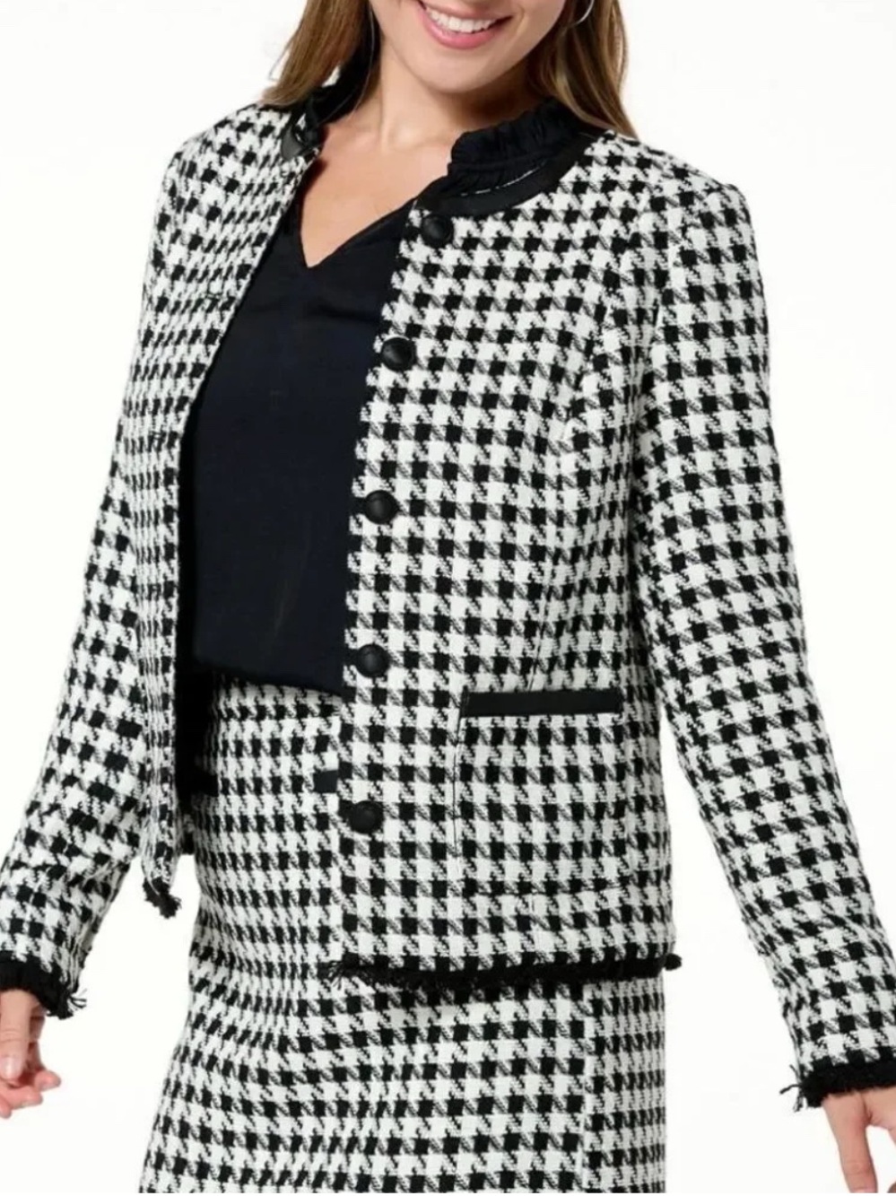 G by Giuliana Black and White Houndstooth Blazer
